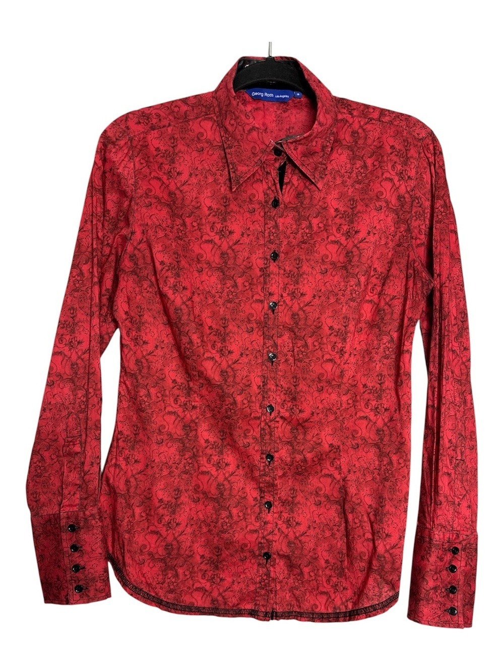 Georg Roth Los Angeles Red Floral Button Up Shirt Reversible Cuffs, SZ S